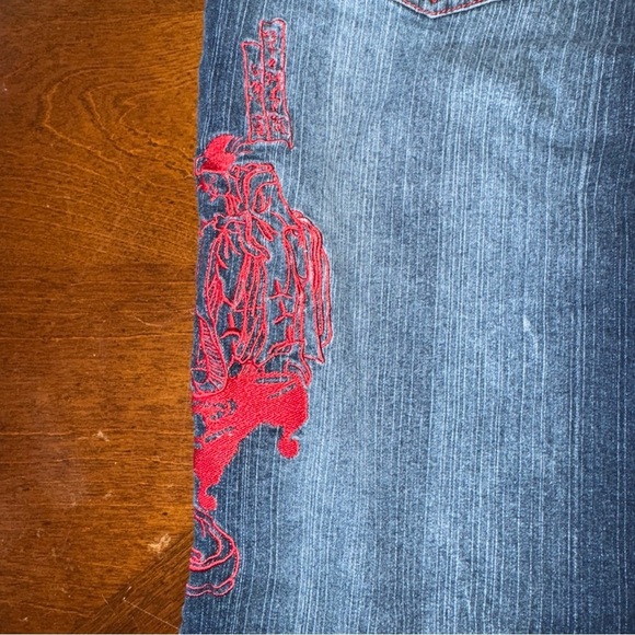 Raw Blue Lady Womens Juniors Red Embroidered Geisha Blue Denim Jeans 13 14 - Picture 12 of 15